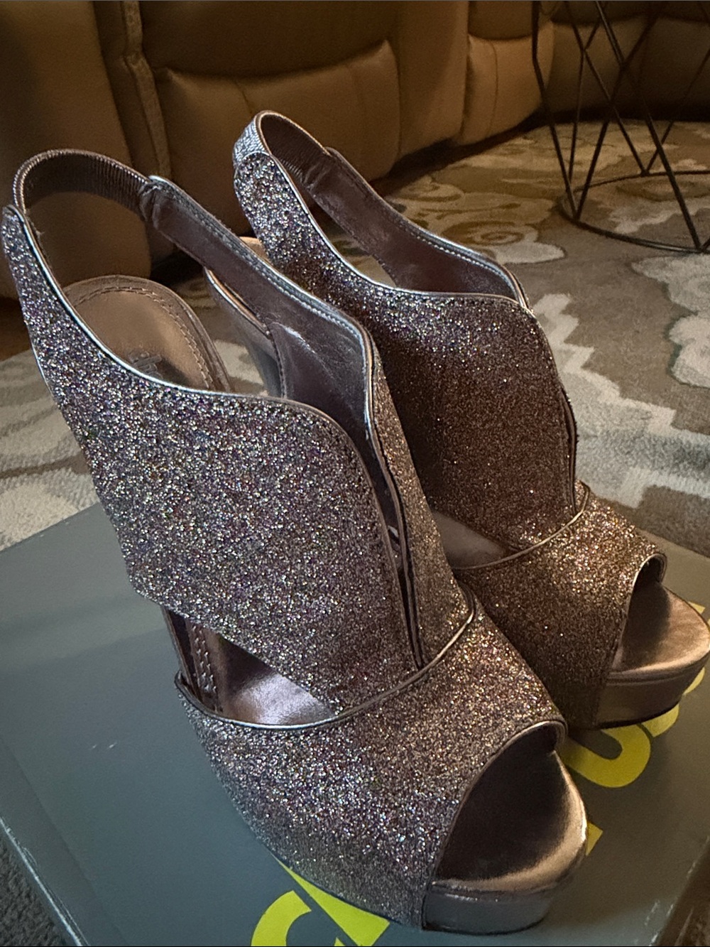 Charlotte Russe Brown Glitter Slingback Platform Heels